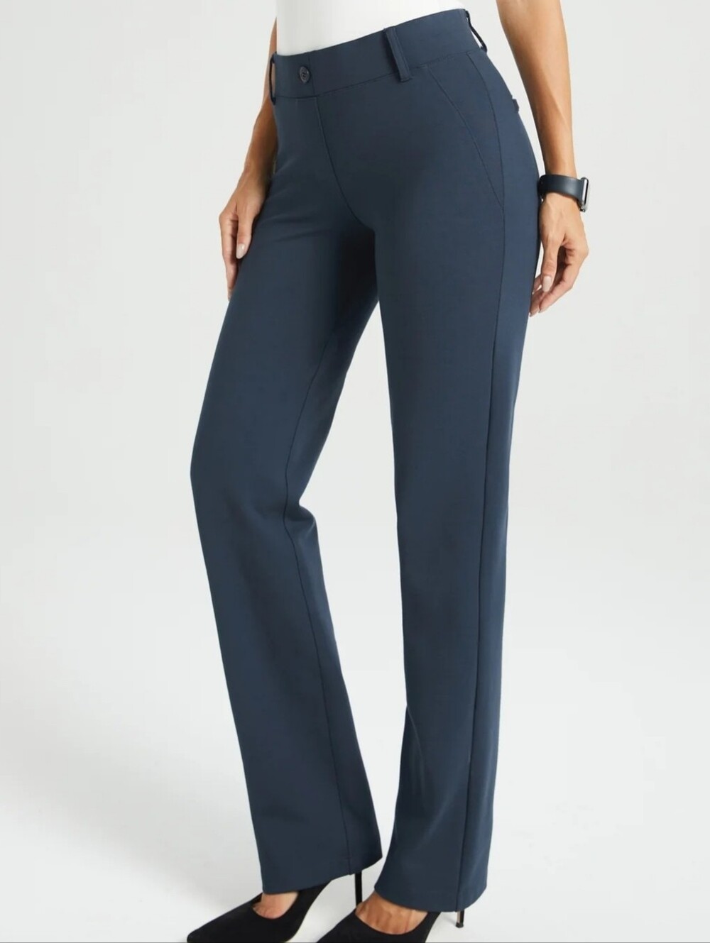 Betabrand Navy Straight-Leg Work Trousers